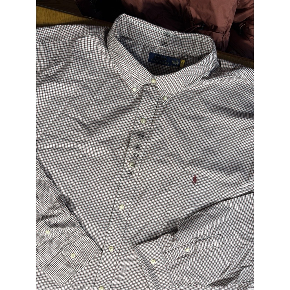 Polo Ralph Lauren 4XLT Tall‎ Button Down Shirt Burgundy Check Big & Tall
